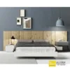 cama con 2 mesas de noche y colchón