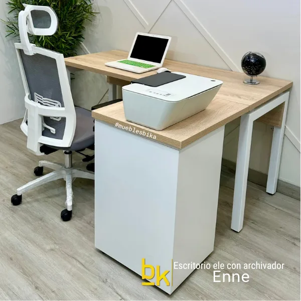 escritorio enne con archivador metalico en ele