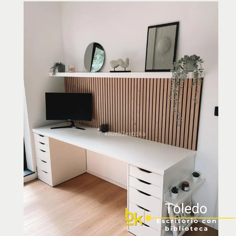 escritorio con cajones y repisa blanco