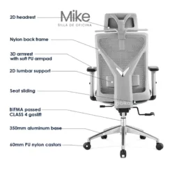 Silla de Escritorio Rresidente Mike gris