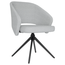 Silla auxiliar Praga giratoria blanca en vista tres cuartos, con base metálica negra tipo cross