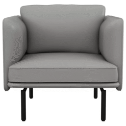 Sofá Turín moderno de 1 puesto en cuero sintético taupe, vista de frente, con patas metálicas negras