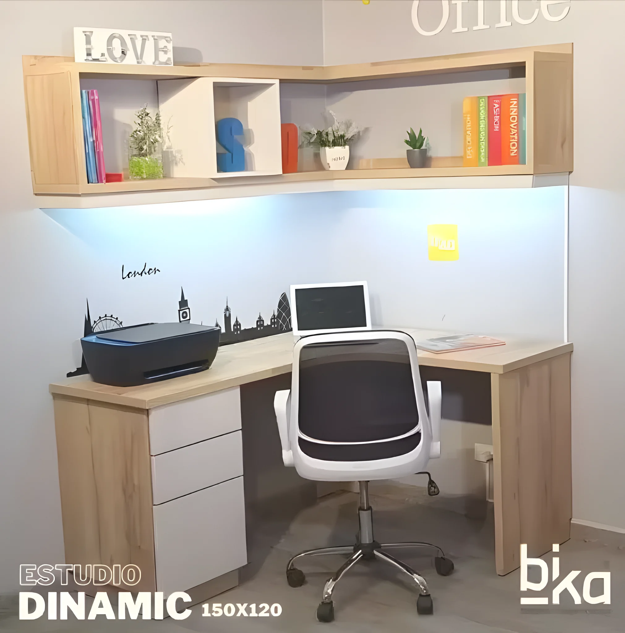 Escritorio con biblioteca modular Dinamic Ele en L, hecho por Muebles Bika